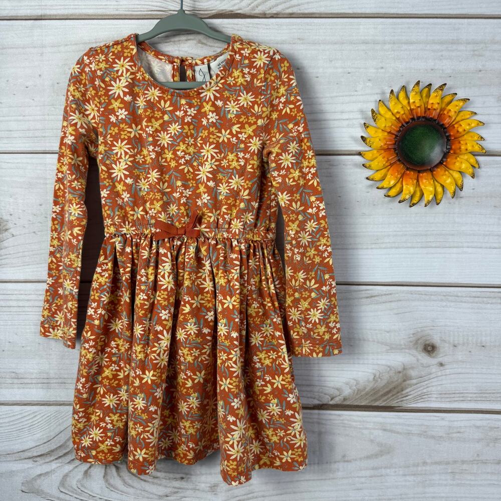 Joie Kids Dress Orange Floral Long Sleeve Size XS 4